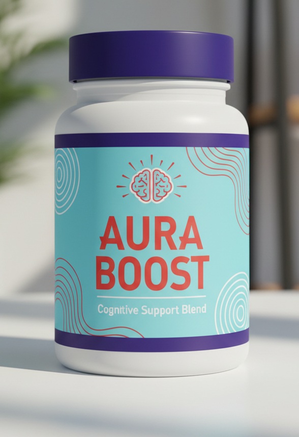 Aura Boost product container on a light background